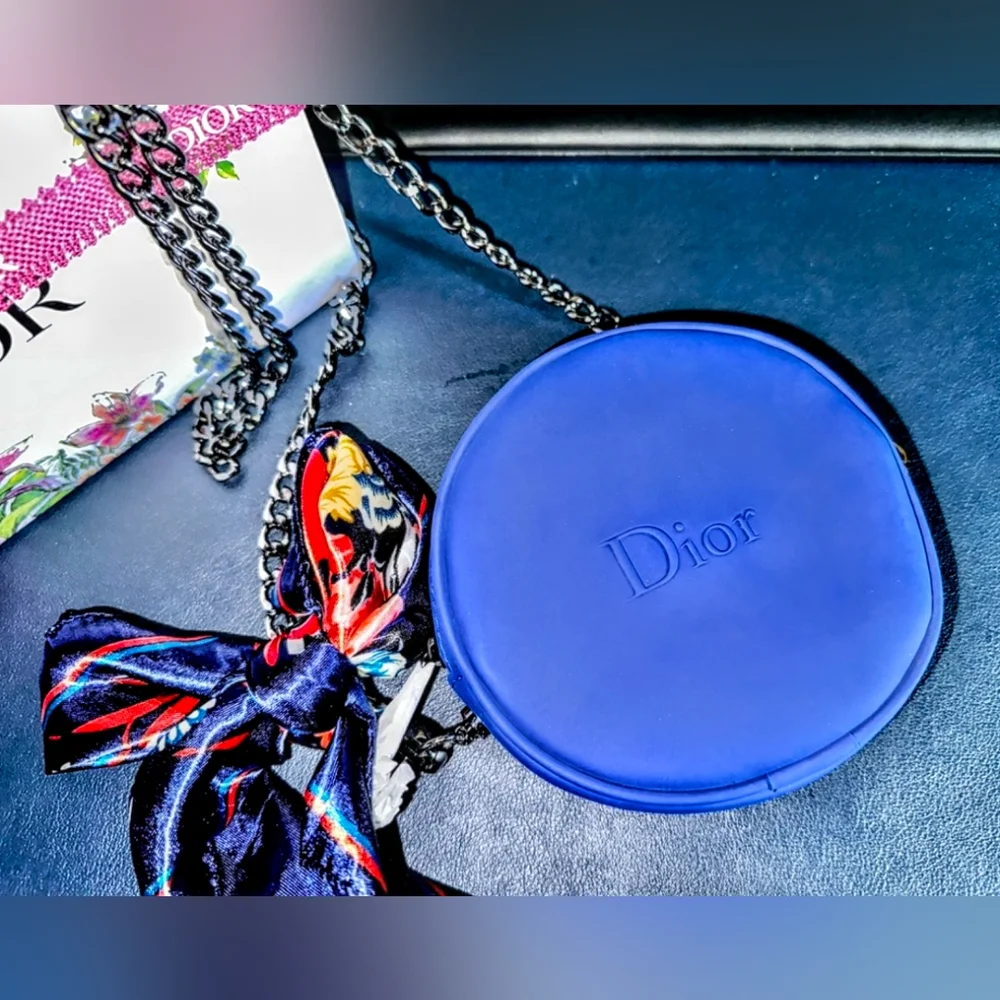 Authentic Dior Royal Blue Cosmetic Pouch Converted Crossbody with Gift Box NWOT - Picture 4 of 8